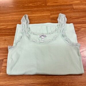 Express Light Green Lace Detail Top